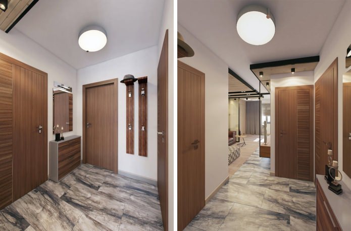 entrance hall in the interior of a studio apartment of 39 sq. m.