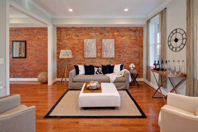 Brick in a modern living room interior Brick in a modern living room interior