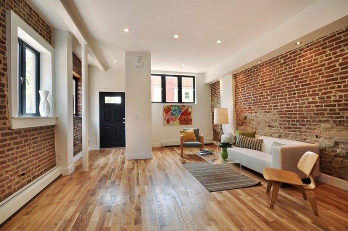 brick in the interior of the living room