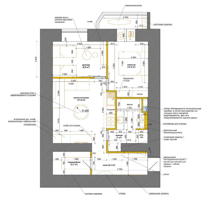 layout of a 3-room apartment layout of a 3-room apartment