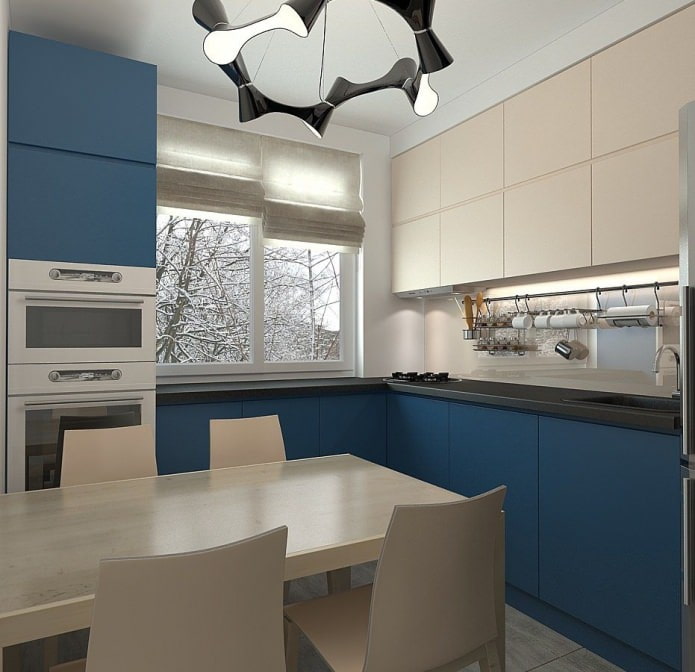 kitchen in the design of a three-room apartment in a panel house