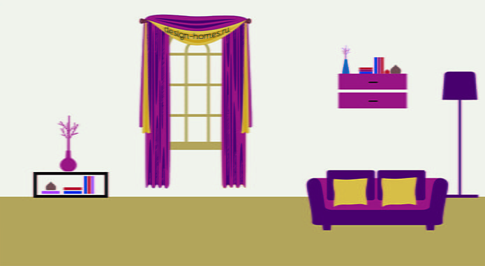 curtains on an arched window: above the arched bend