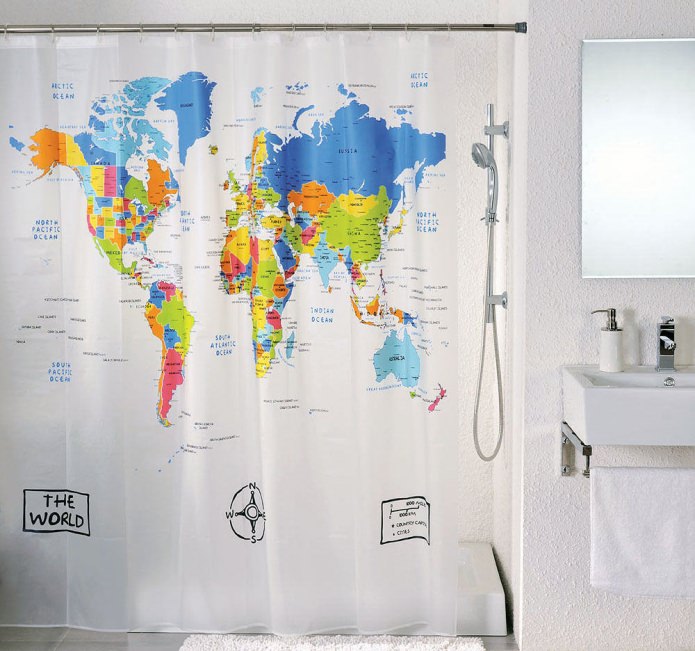 world map on the curtains in the bathroom world map on the curtains in the bathroom