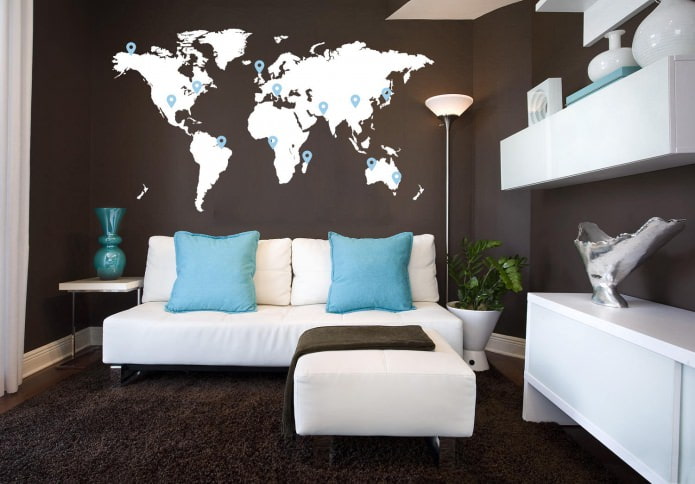world map on the wall in the living room world map on the wall in the living room