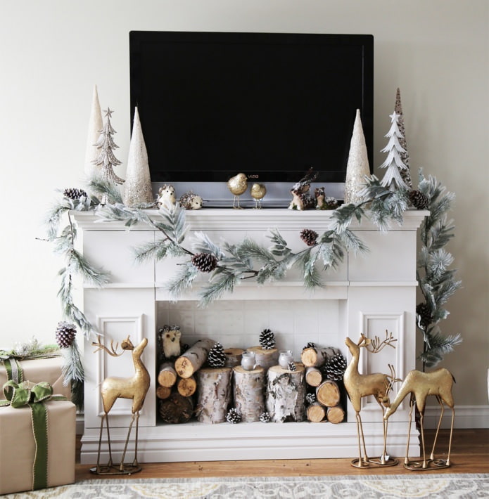 New Year's false fireplace in the interior New Year's false fireplace in the interior