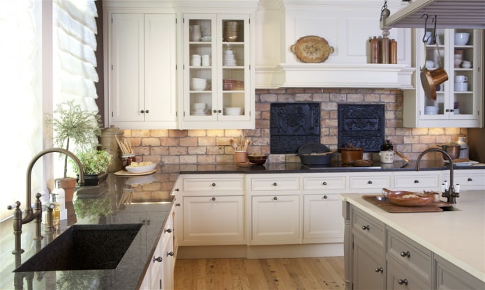 kitchen apron under the brick