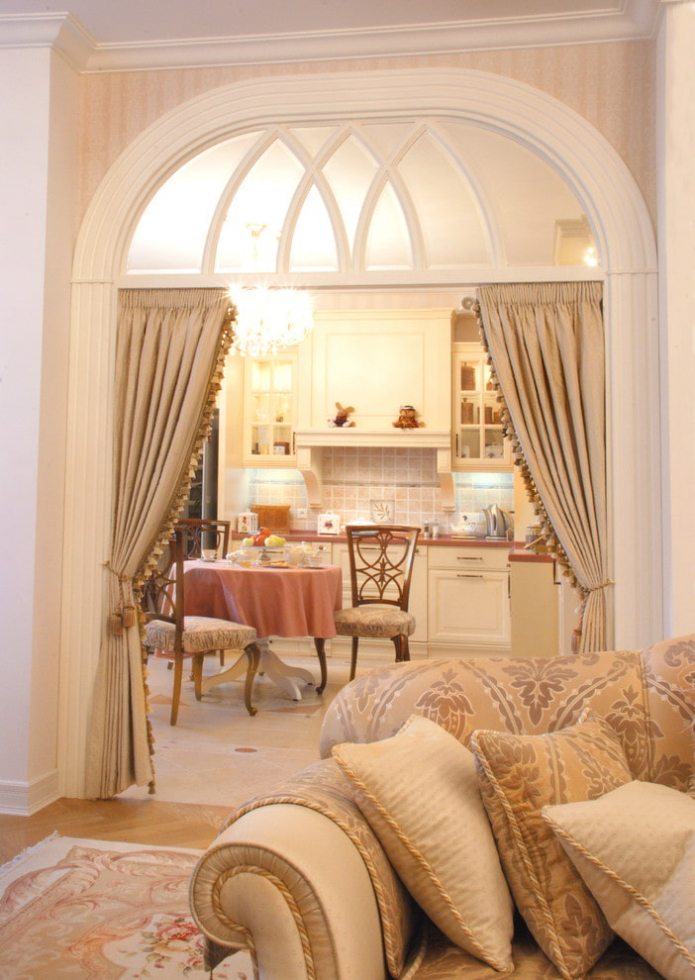 arch design in the interior of the kitchen