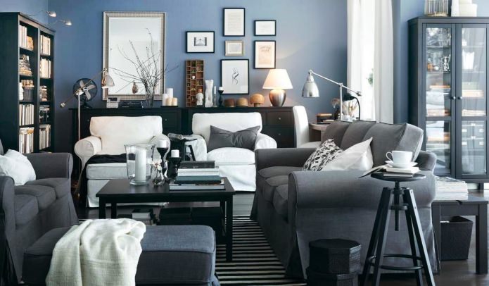 Living room in blue and gray tones Living room in blue and gray tones