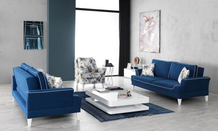 living room interior in blue tones living room interior in blue tones