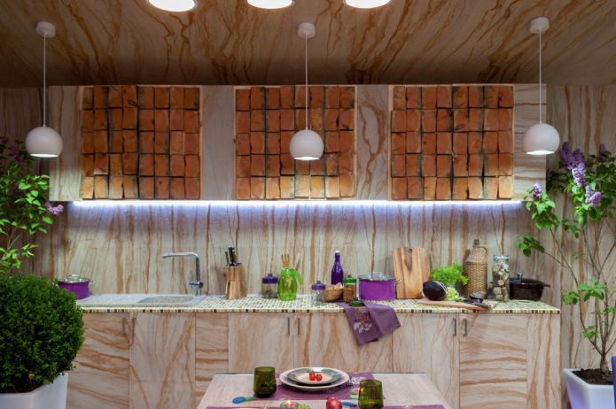 kitchen in the interior of the closed terrace of the house