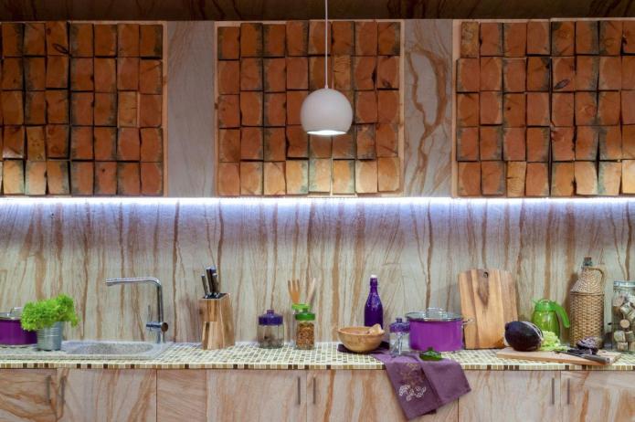kitchen in the interior of the closed terrace of the house