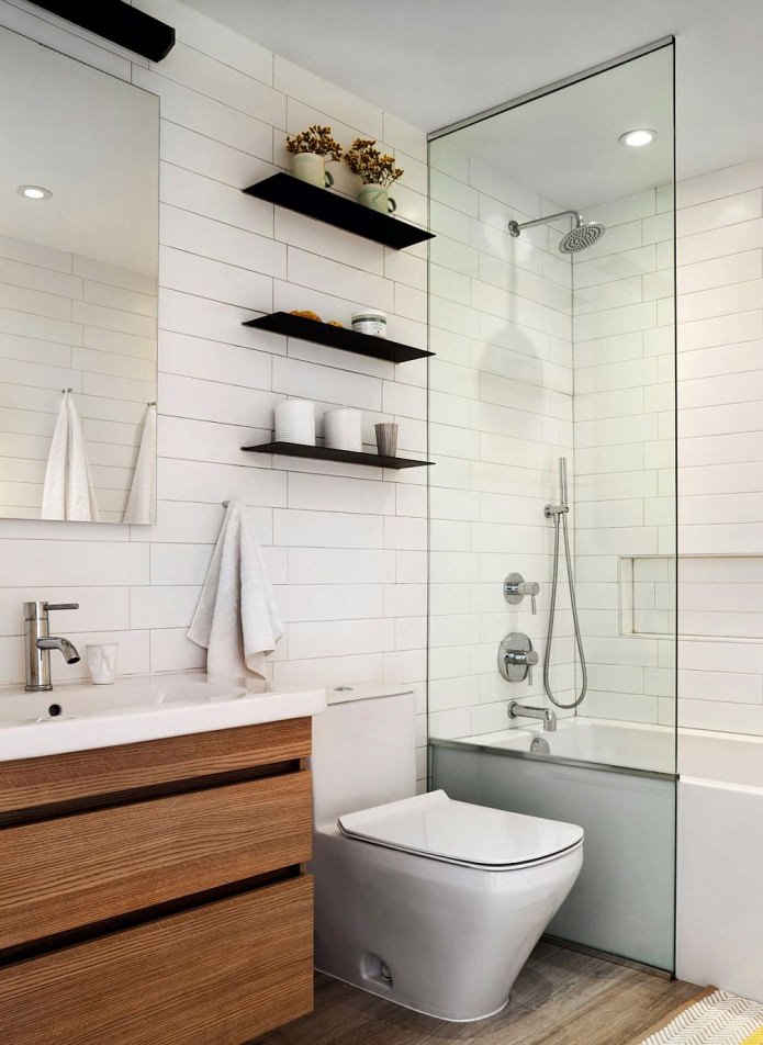 white brick in the interior of the bathroom