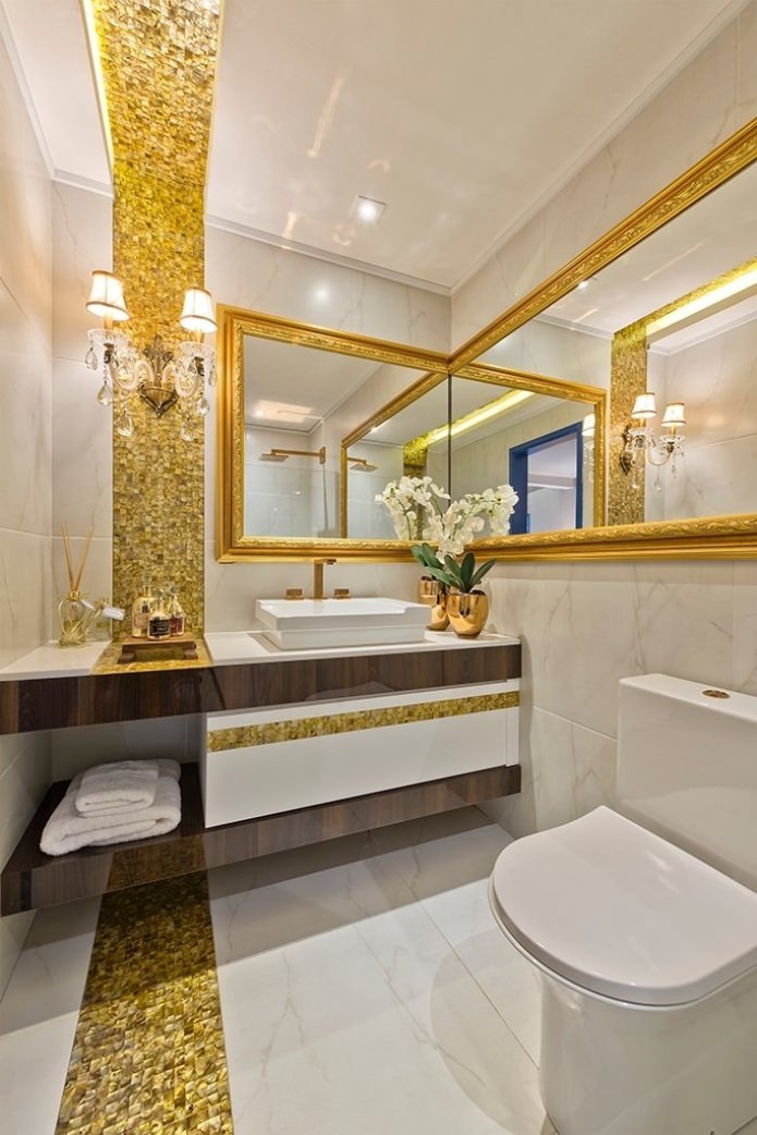 bathroom interior in gold color