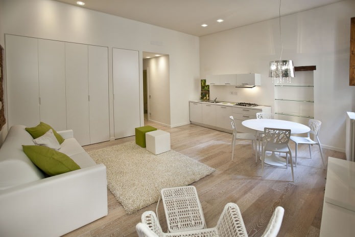 Kitchen-living room interior in white