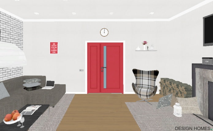 Light skirting, dark floor, bright door