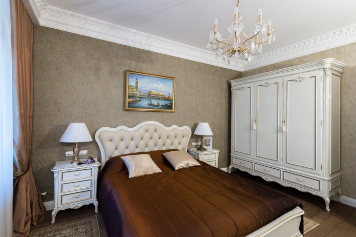 bedroom in the interior of an apartment in a classic style