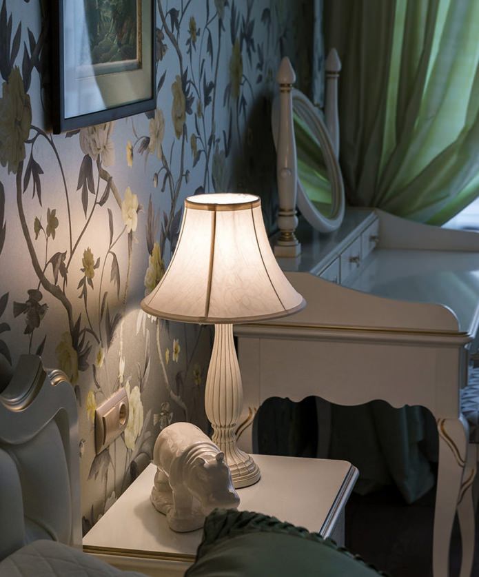 bedside lamp in the interior of the bedroom