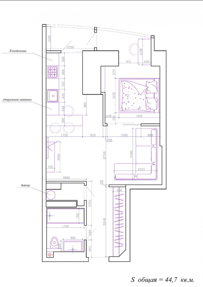 layout of a one-room apartment 45 sq. m. layout of a one-room apartment 45 sq. m.