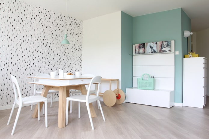 dining room in Scandinavian style mint white dining room in Scandinavian style mint white