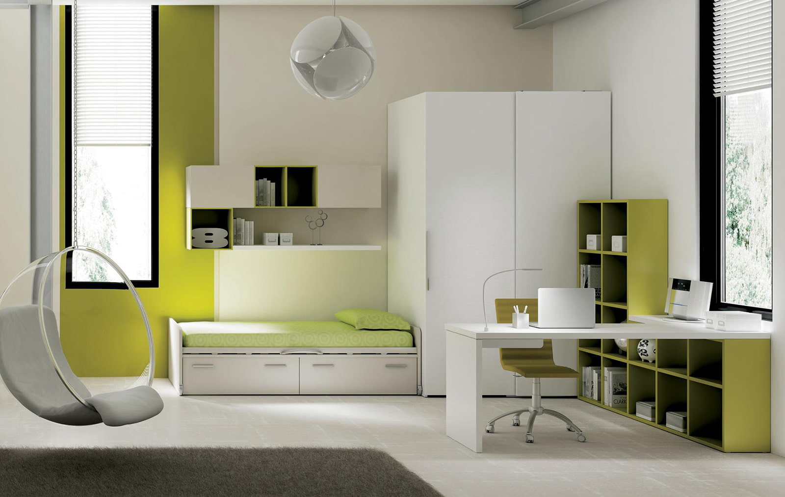 Children's room in green tones