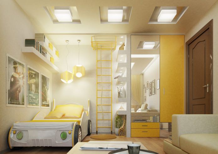 Children's room in yellow tones