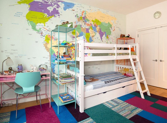 design of a nursery with a photo wallpaper with a world map design of a nursery with a photo wallpaper with a world map