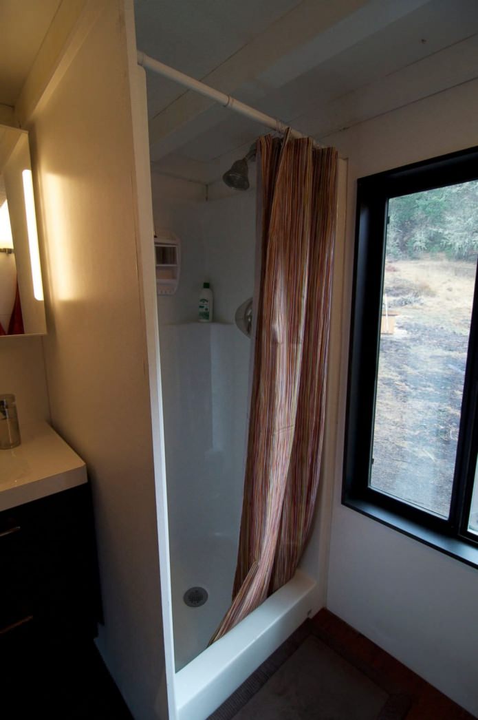 shower in a mobile home wagon with a trailer shower in a mobile home wagon with a trailer