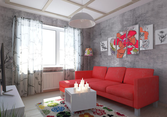 red living room interior