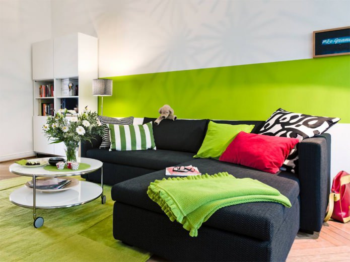 Green living room interior