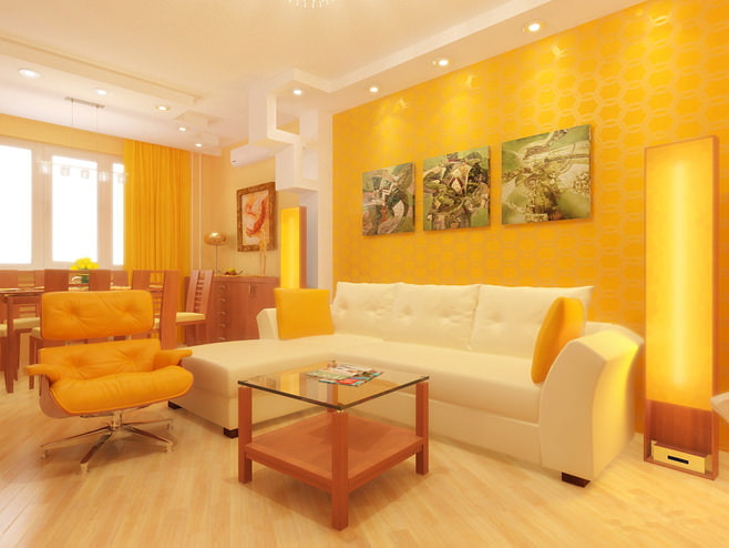 Photo of a living room in yellow Photo of a living room in yellow