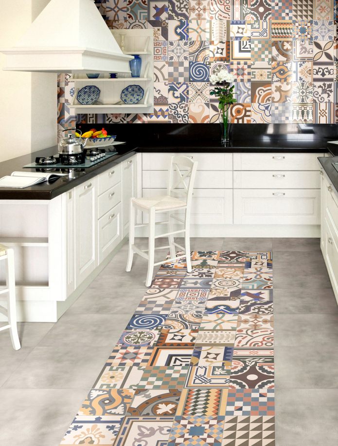 floor and walls in the kitchen in patchwork style floor and walls in the kitchen in patchwork style