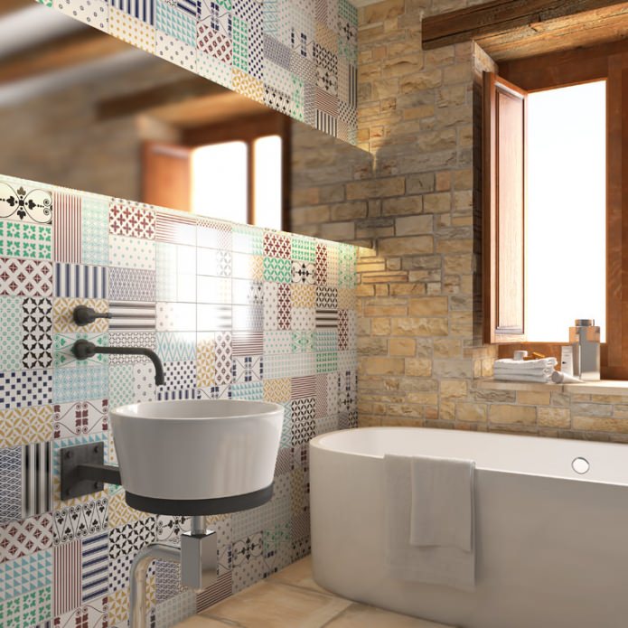 walls in the bathroom in the patchwork style in the interior walls in the bathroom in the patchwork style in the interior