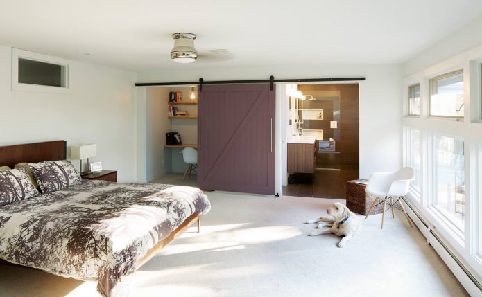 study in the bedroom with a sliding door made of wood study in the bedroom with a sliding door made of wood