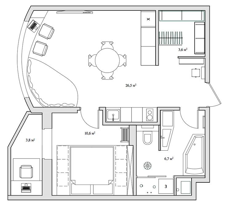 Layout of a creative apartment of 47 sq. m. Layout of a creative apartment of 47 sq. m.