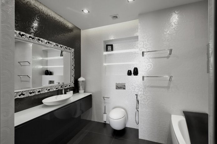 Black and white bathroom interior
