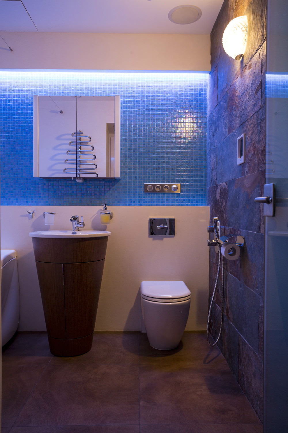 Bathroom in the design of a two-room apartment of 43 sq. m. Bathroom in the design of a two-room apartment of 43 sq. m.