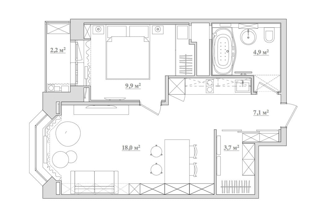 layout of a two-room apartment 43 sq. m. layout of a two-room apartment 43 sq. m.