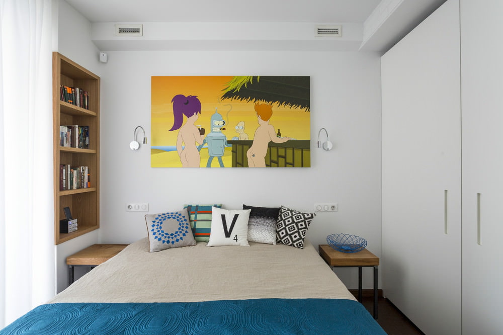 Bedroom in the design of a two-room apartment of 43 sq. m. Bedroom in the design of a two-room apartment of 43 sq. m.
