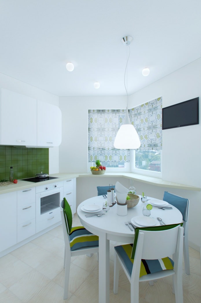 kitchen-dining room in the design of an apartment of 55 sq. m.