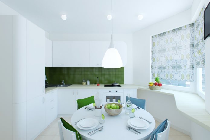 kitchen-dining room in the design of an apartment of 55 sq. m.