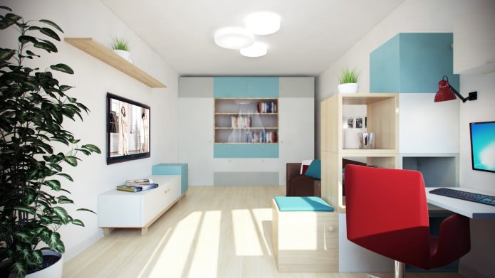 living room in the design of a two-room apartment in a house of the P-44 series