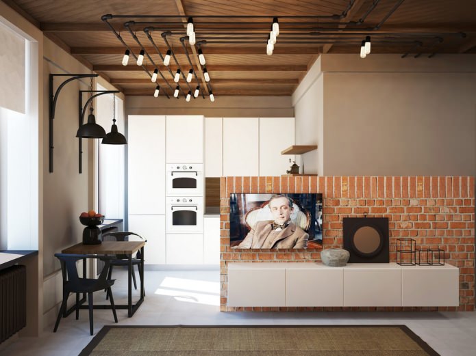 living room in a small loft-style apartment