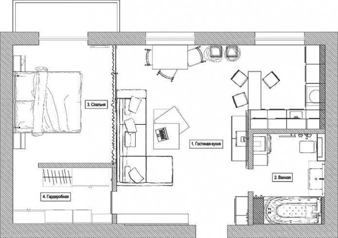 layout of a studio apartment of 47 sq. m. layout of a studio apartment of 47 sq. m.