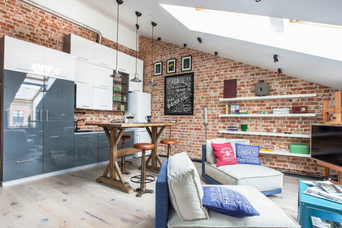 Red brick in the interior of a studio apartment Red brick in the interior of a studio apartment
