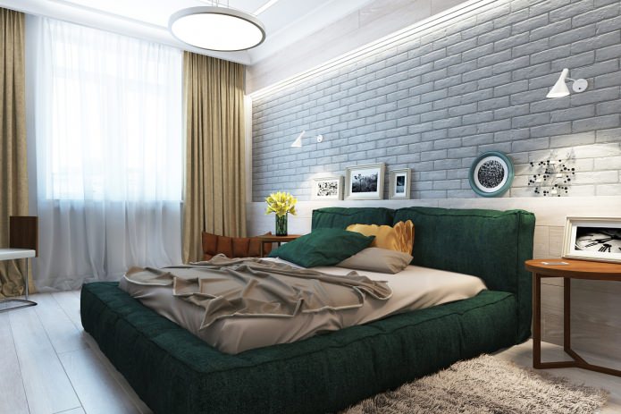 bedroom in a design project of a 3-room apartment