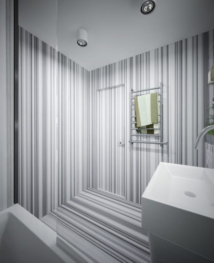 striped bathroom in the interior of an apartment of 34 sq. m. striped bathroom in the interior of an apartment of 34 sq. m.