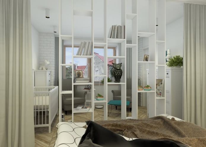 bedroom with a nursery in the design of an apartment of 65 sq. m. bedroom with a nursery in the design of an apartment of 65 sq. m.