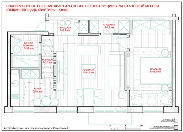 The layout of the apartment is 54 sq. m. The layout of the apartment is 54 sq. m.