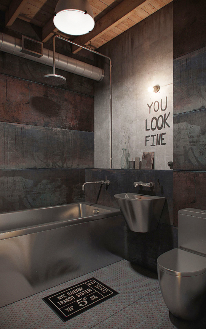 lighting in the interior of the bathroom in the loft style