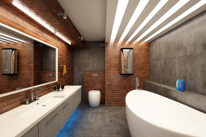 lighting in the interior of the bathroom in the loft style